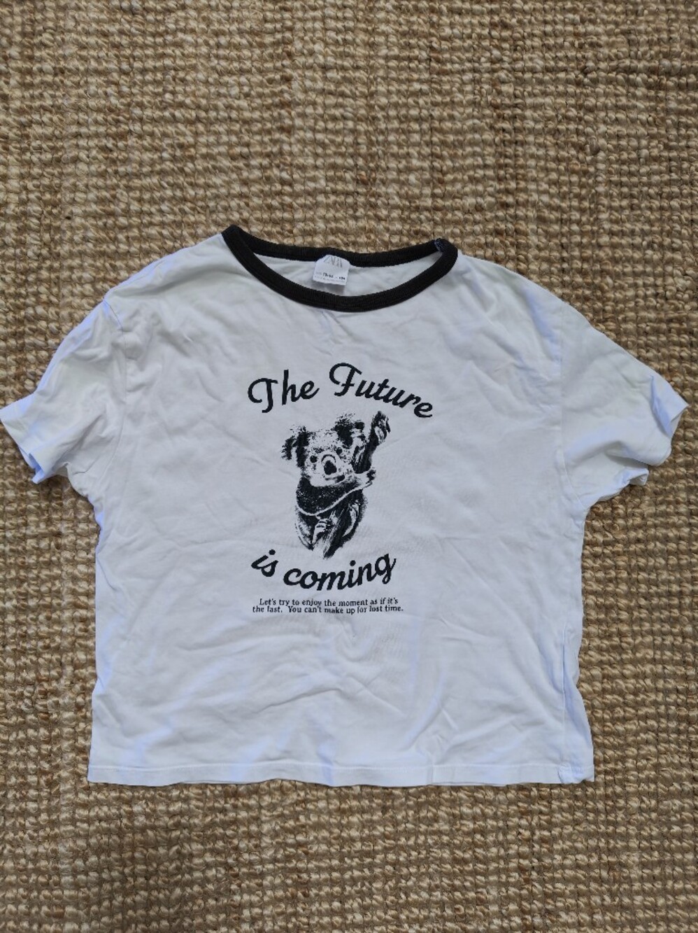 Zara White Tee with Black Graphic and Trim